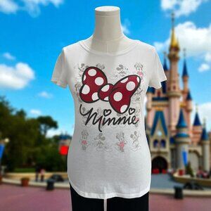 Disney Minnie Mouse Graphic Tee Size XL Runs Small White Red Bow Disneycore NWT